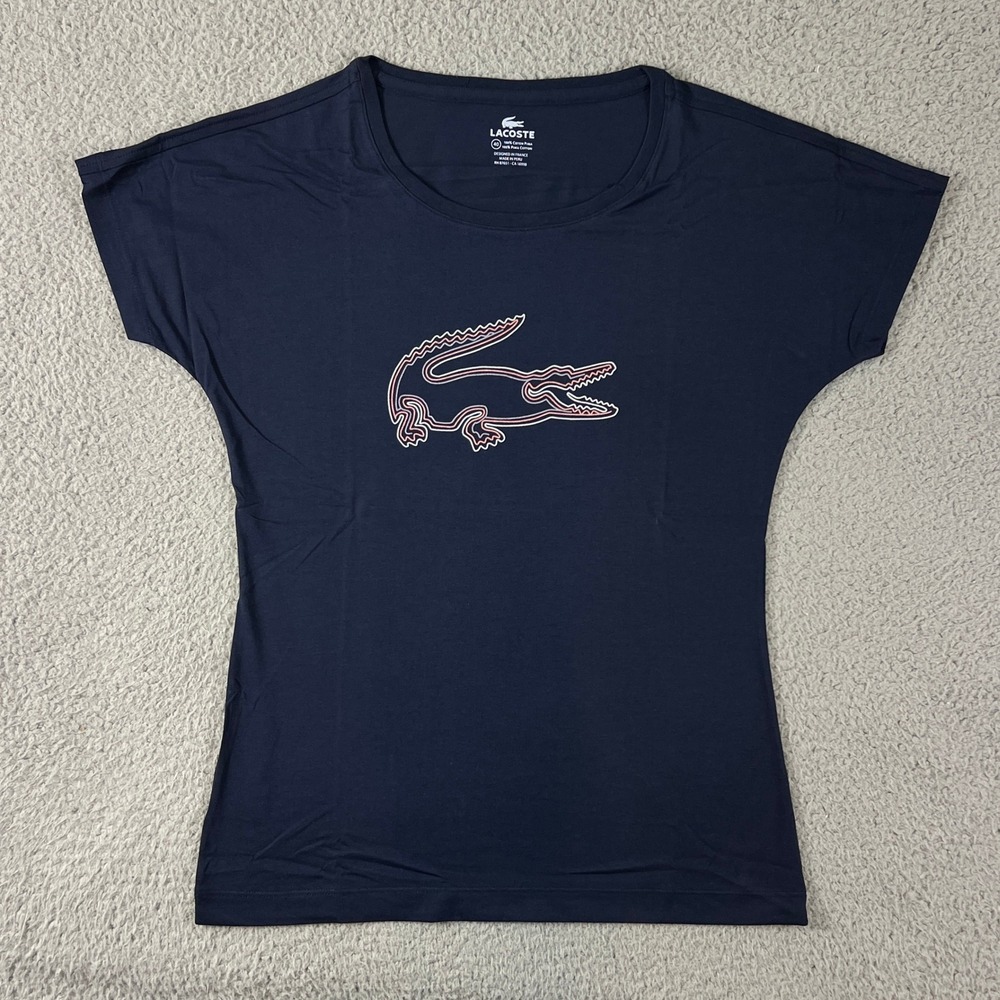 Lacoste Graphic T-Shirt Women US Size M (EU/8) Navy Blue Pima Cotton Logo NWT